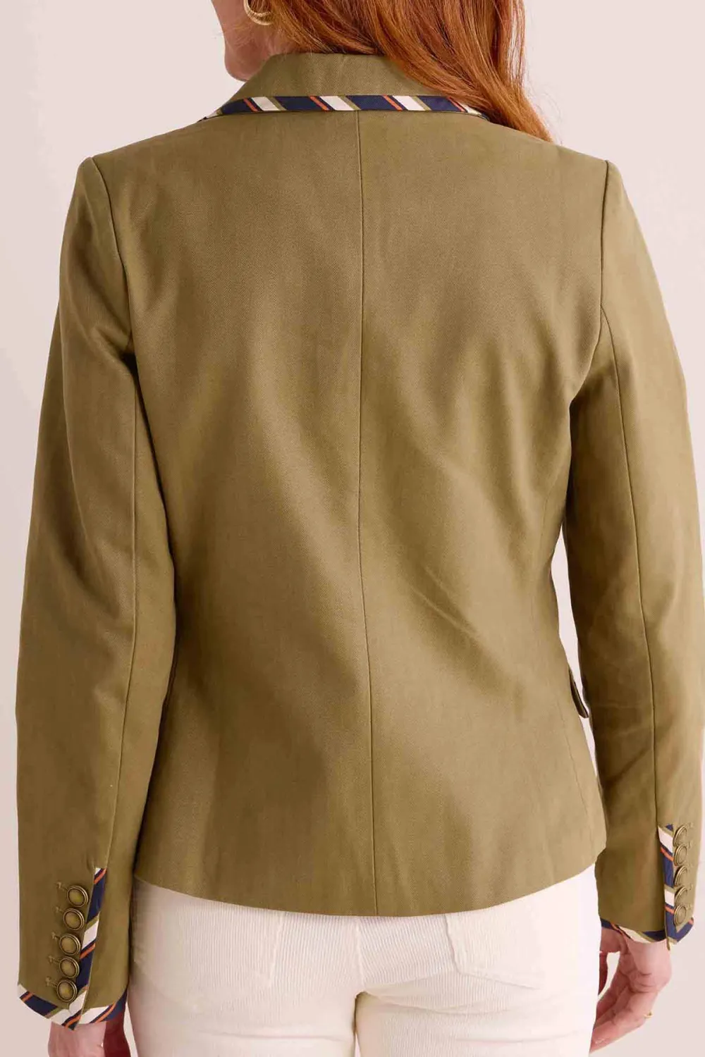 Olive Green Striped Detail Double Breasted Jacket