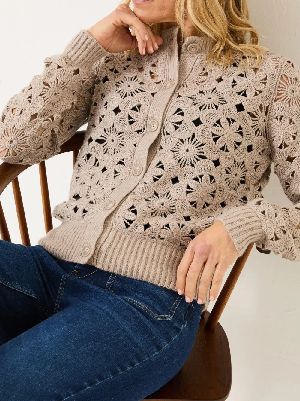 Dark Natural Cara Crochet Knitted Cardigan