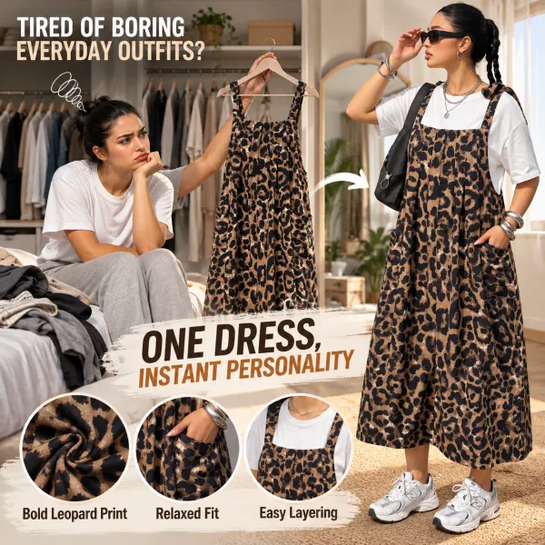 Plus Size Vintage Leopard Print Long Dress Suspender Skirt