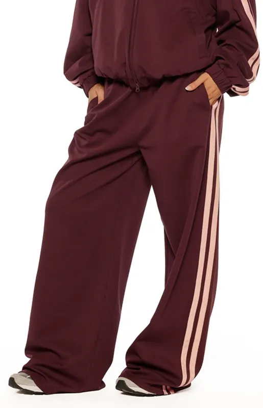 Burgundy Pink Stripe Track Pants