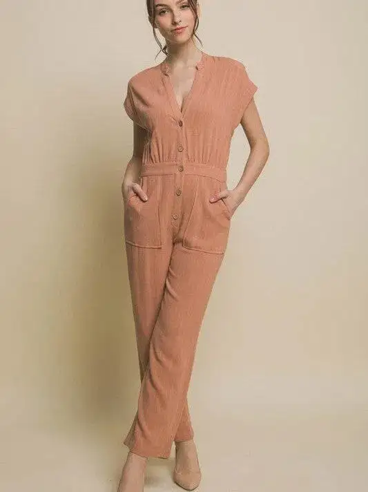 Embrace Self Love V-Neck Pocketed Jumpsuit