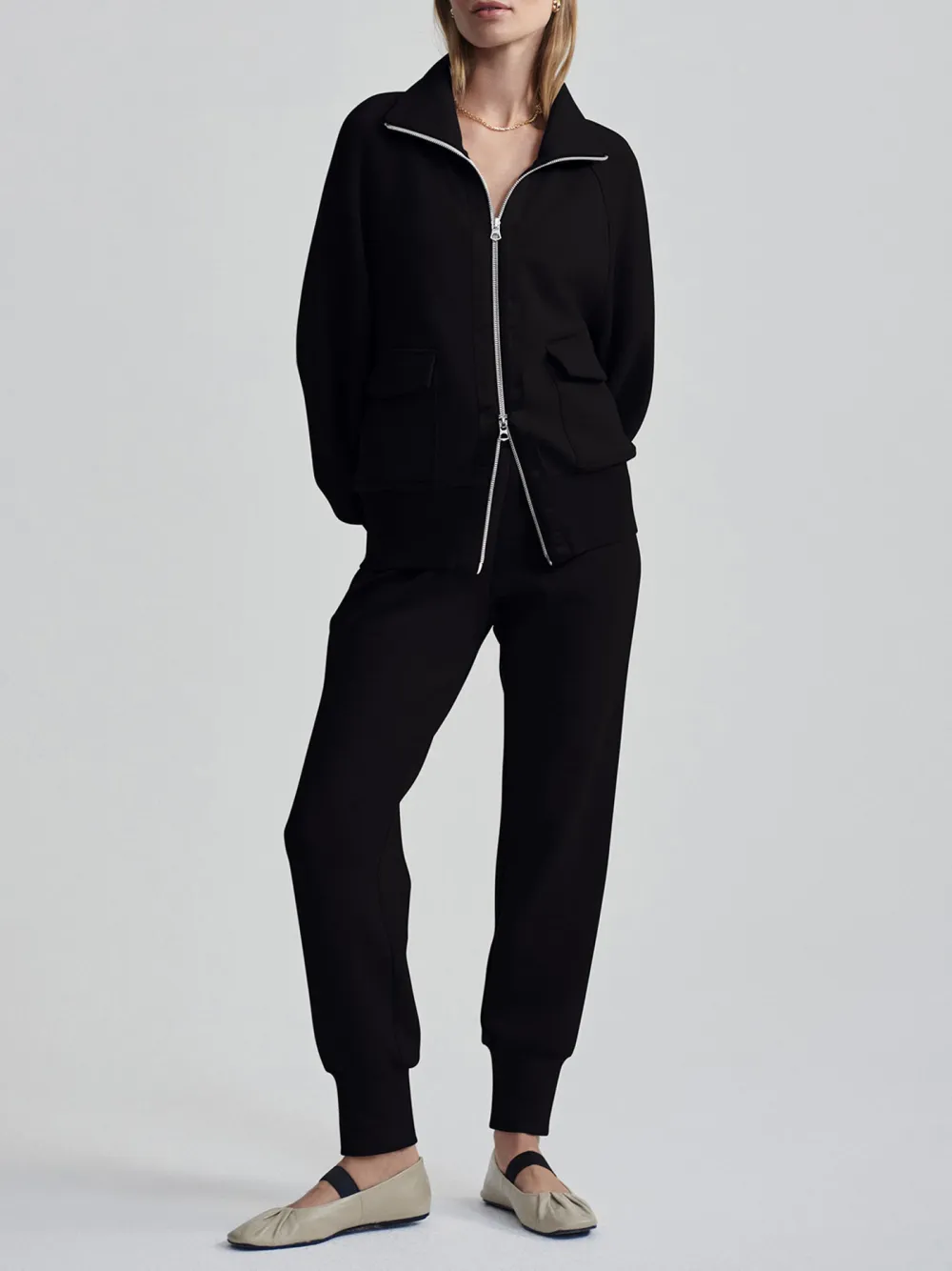 Classic Full-Zip Stand-Collar Pocketed Sweatshirt