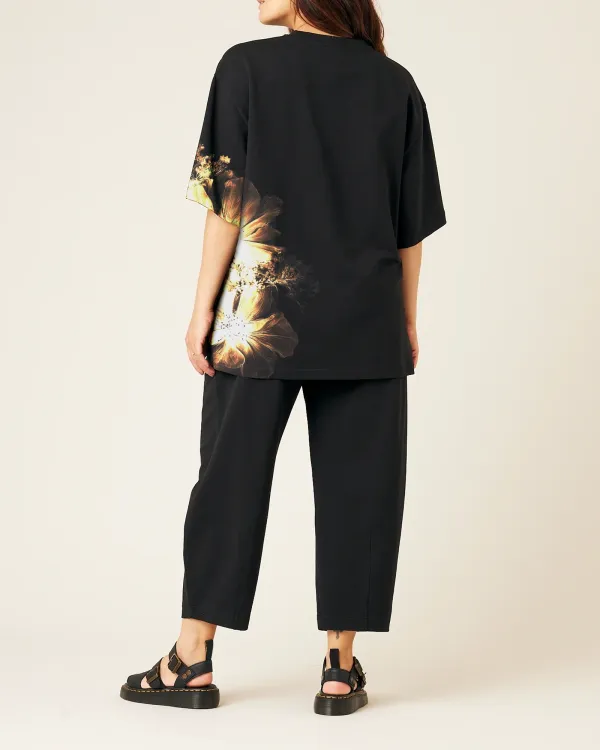 BLACK COTTON JERSEY SHORT DROP SLEEVE TOP