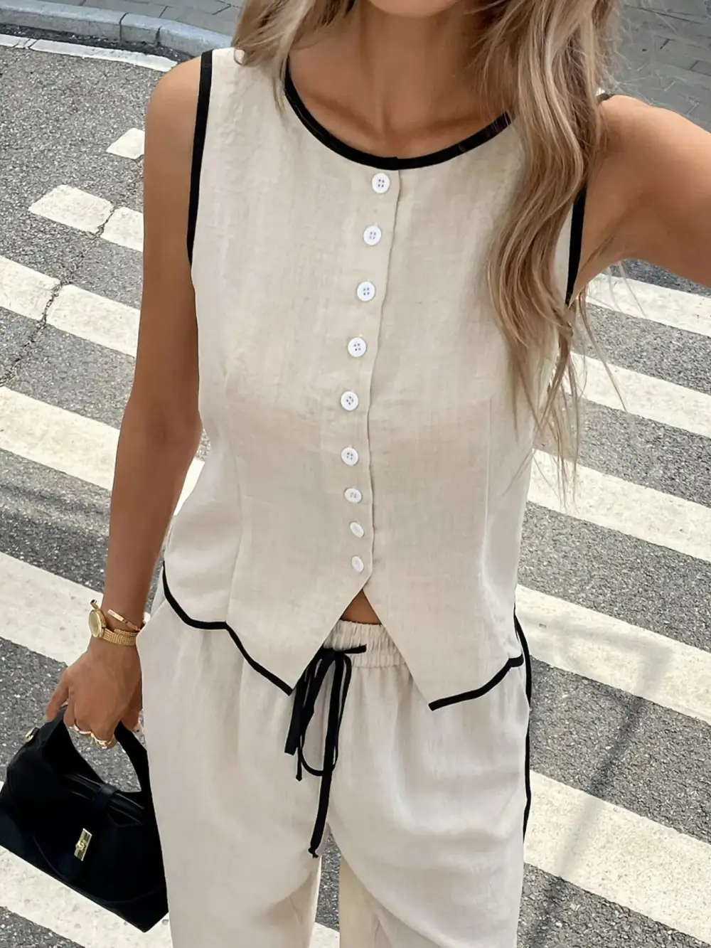 Classic Button Front Wide Leg Set