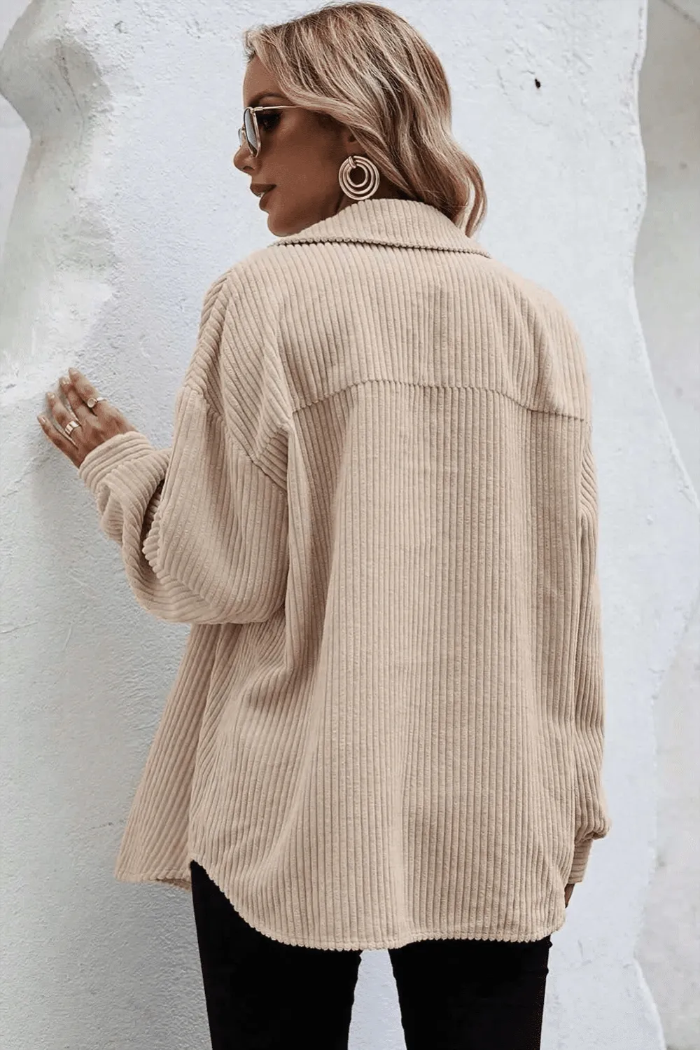 Boutique Corduroy Pocket Flap Pocket Shacket