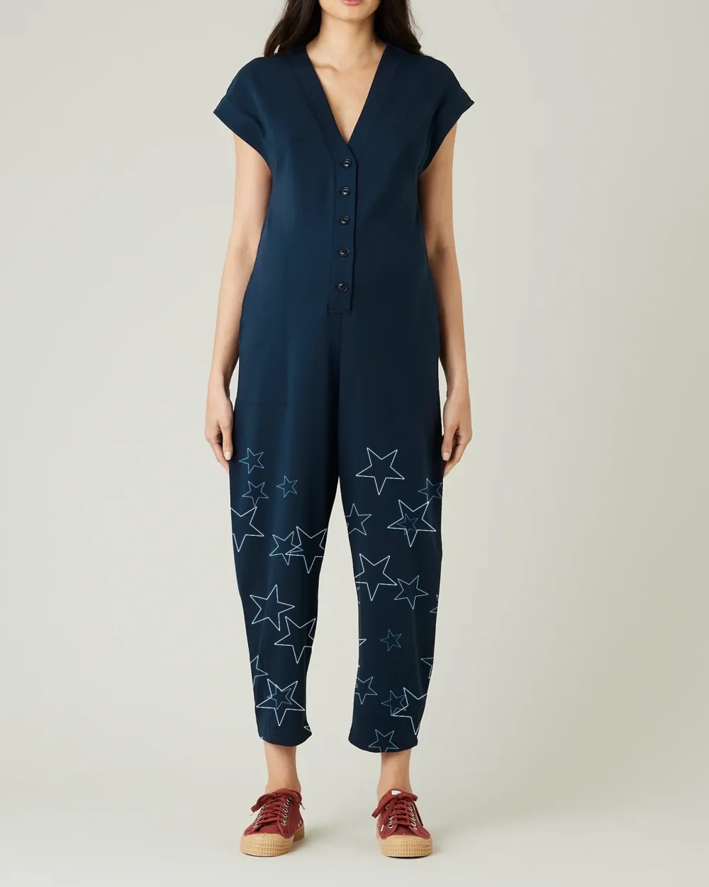 NAVY COTTON JERSEY JUMPSUIT