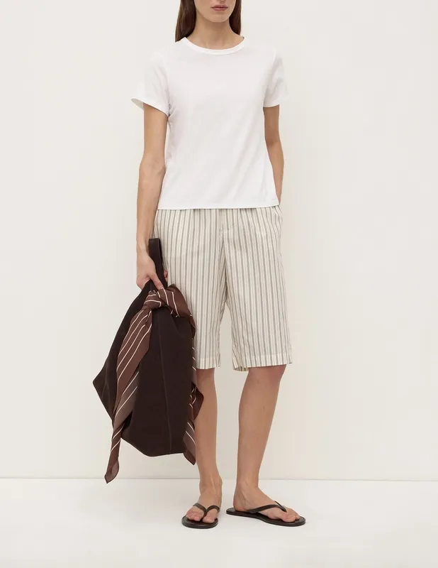 Cream & Smoke Striped Cotton Short