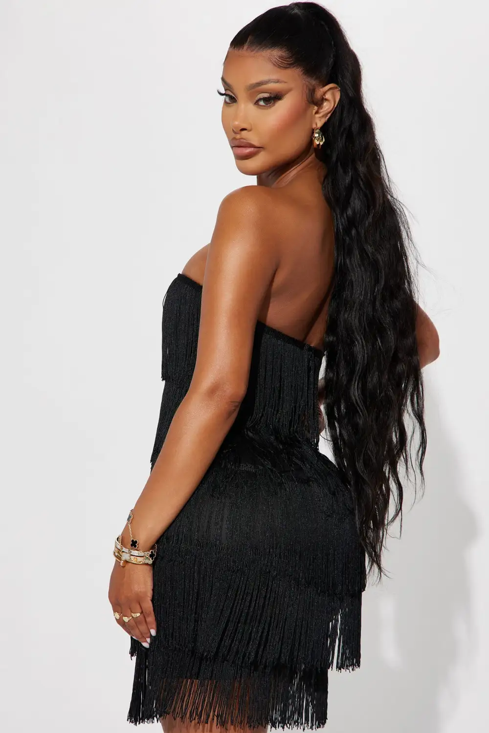 Amiah Fringe Mini Dress - Black
