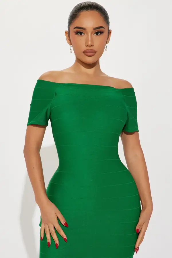 Amara Off Shoulder Midi Dress - Green