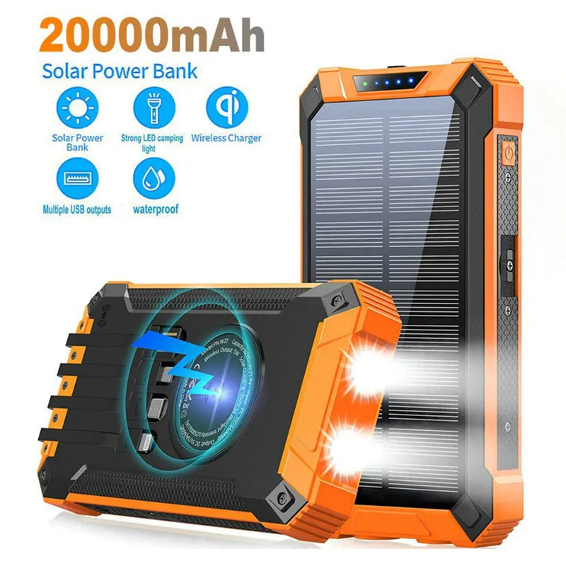 Outdoor multifunctional power bank, wireless charging, solar energy, flashlight