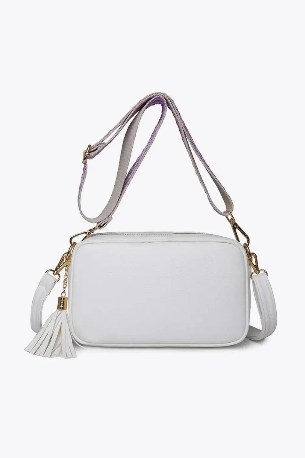 Tassel Accent Faux Leather Crossbody Bag