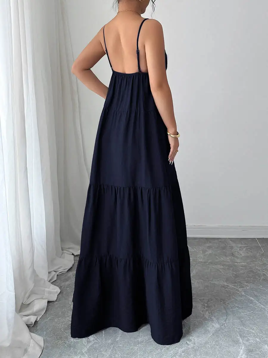Backless Pleated Sleeveless Neck Maxi Dress