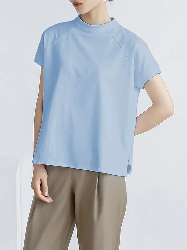 Casual Short Sleeve Relaxed Stand Collar T-Shirt