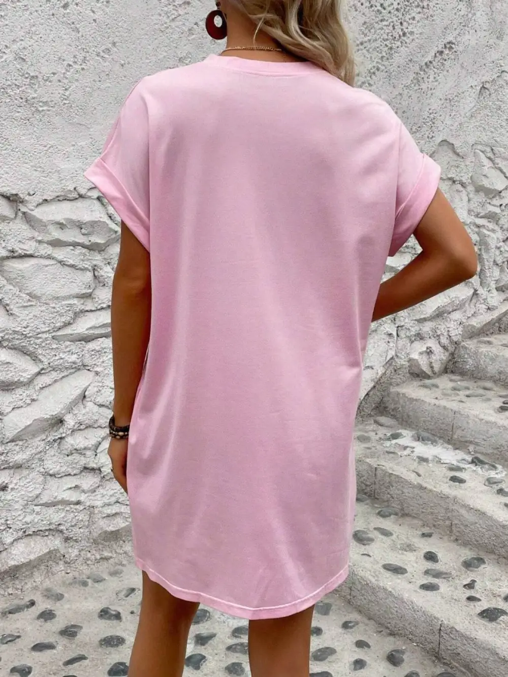 Relaxed Round Neck Short Sleeve Mini Dress