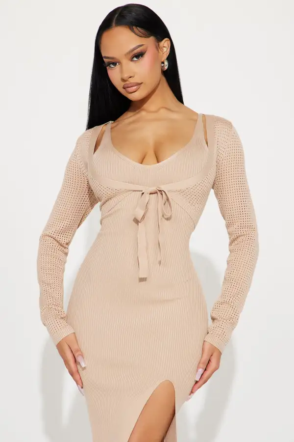 Eva Sweater Midi Dress - Beige