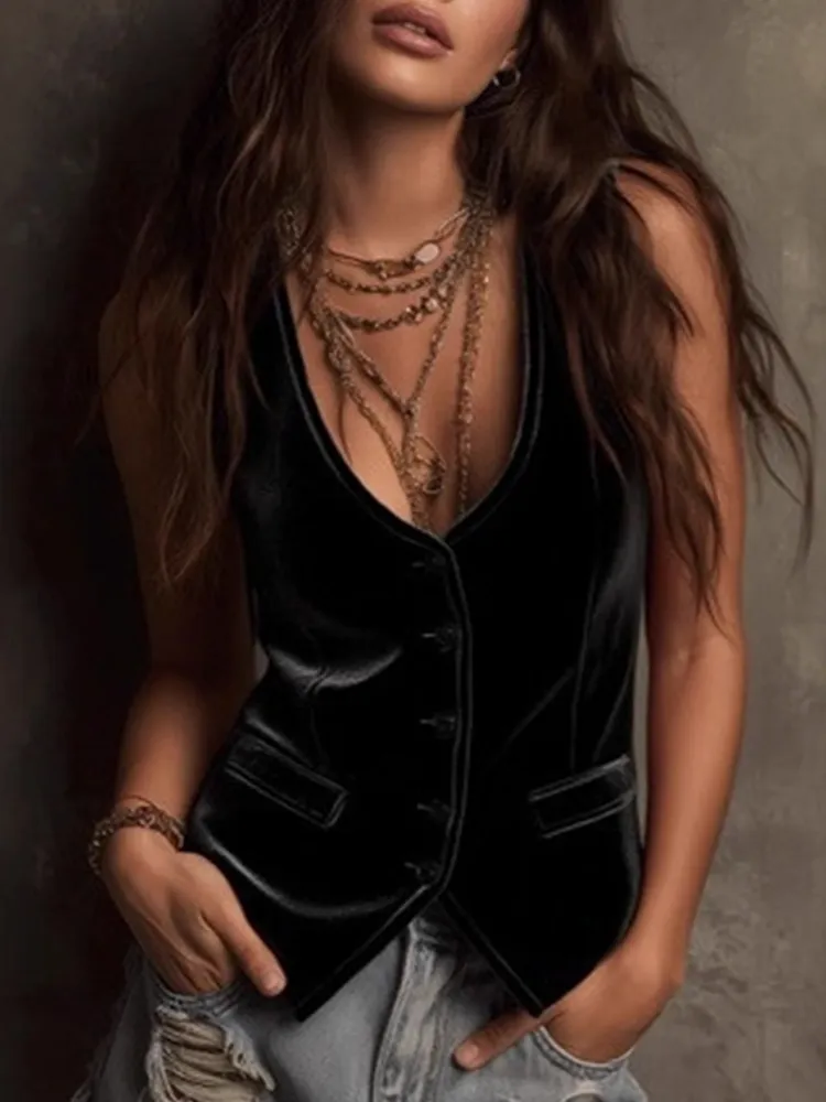 Tank Top Sexy Button-Up Tank Top