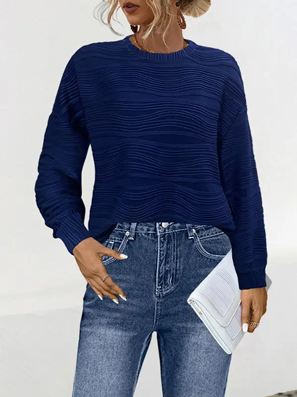 Long Sleeve Relaxed Round Neck Polyester T-Shirt