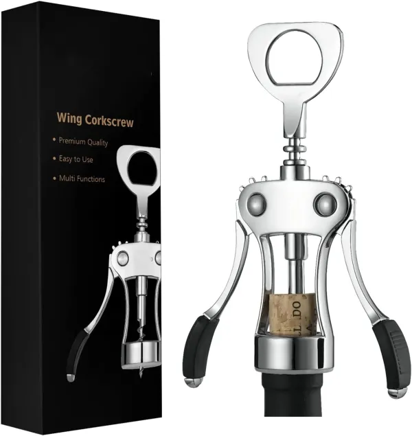 Wine Opener, Zinc Alloy Premium Wing Corkscrew Wine Bottle Opener with Multifunctional Bottles Opener, Upgrade