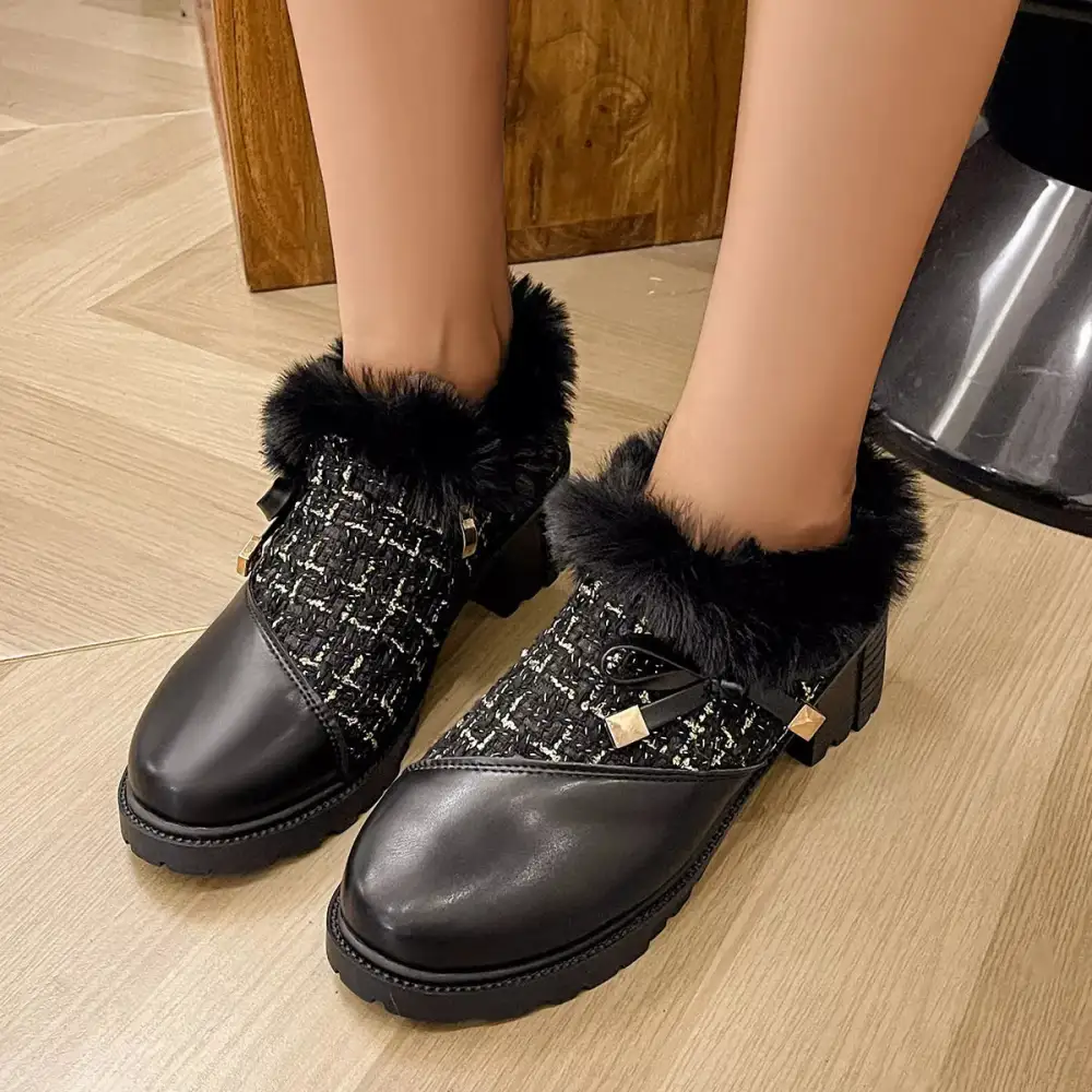 Polished Round Toe Block Heel Boots