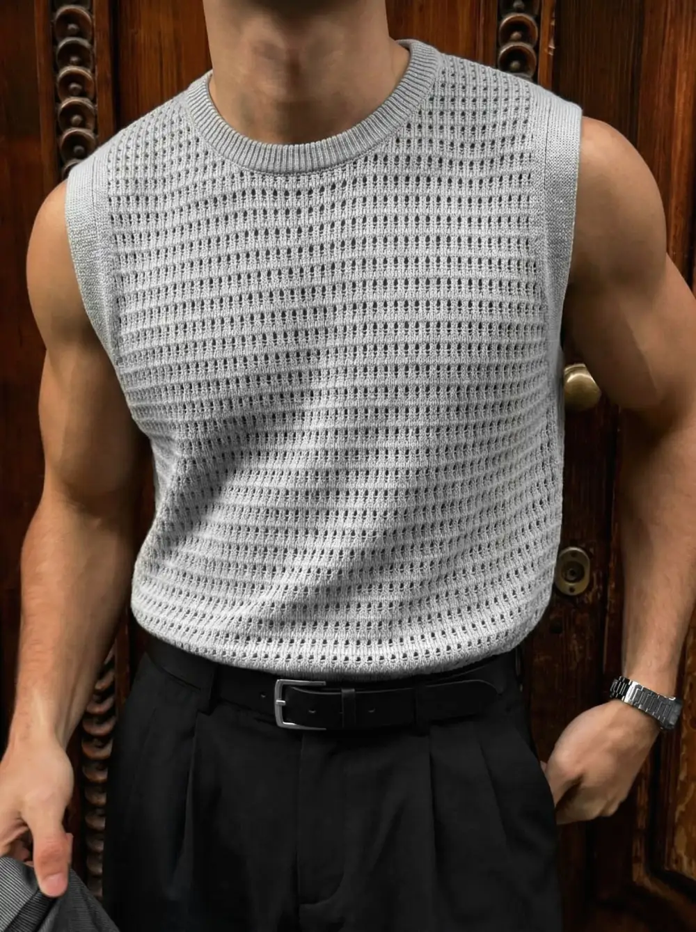 Relaxed Grid Texture Tank Top