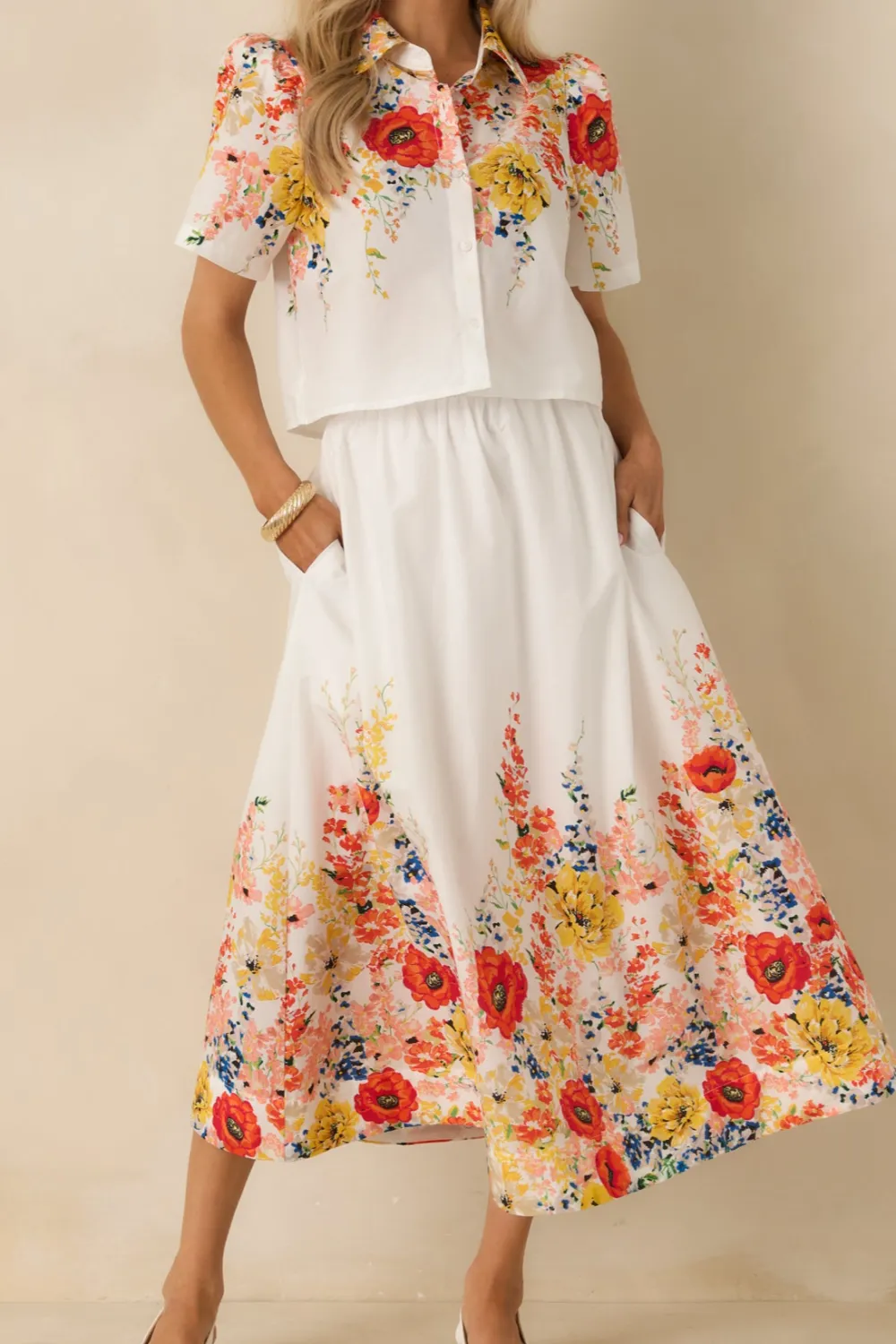 Multi Cotton Floral Maxi Skirt