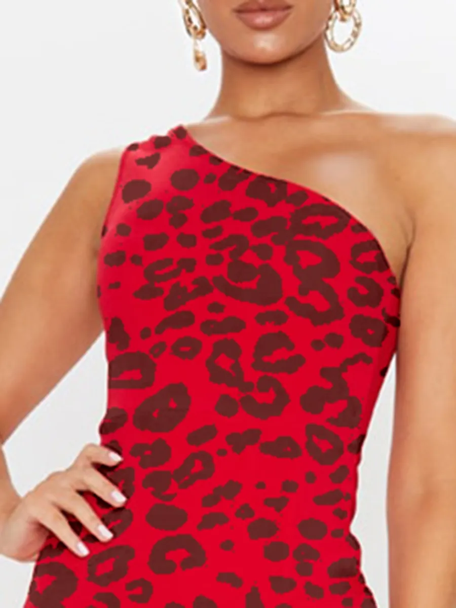Red One Shoulder Frill Split Maxi Dress