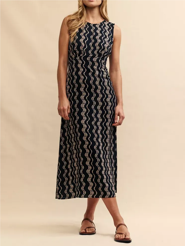 Devi Linear Wave Print Midi Sundress