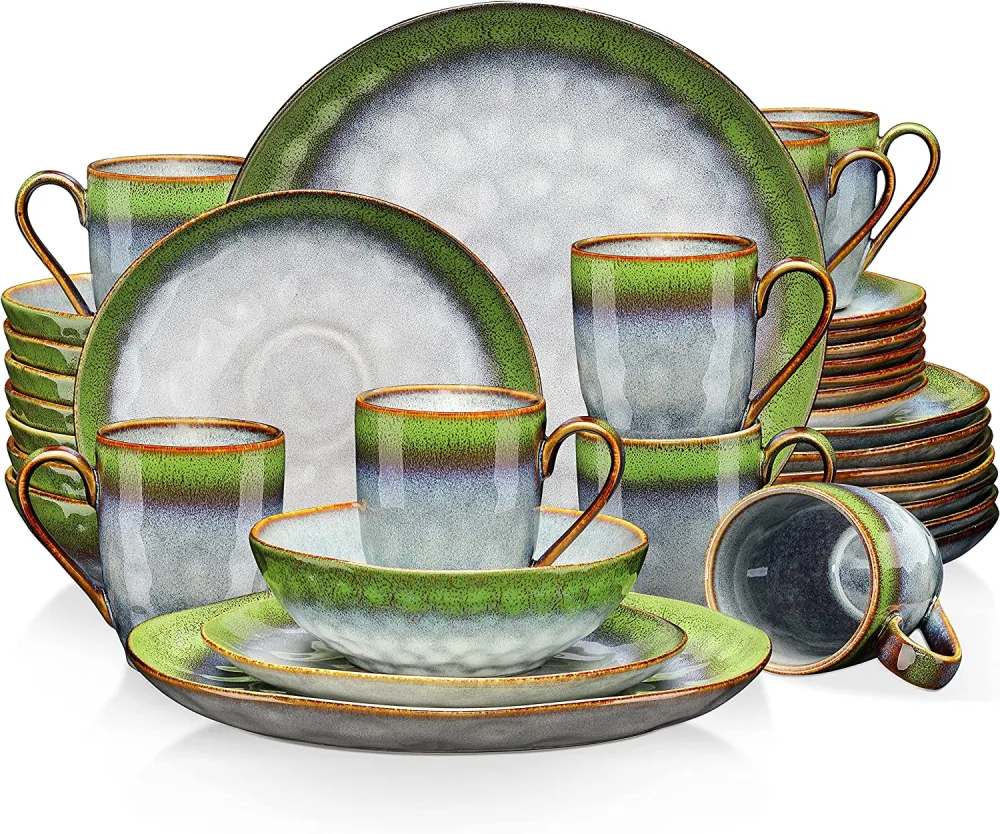 vancasso Dinnerware Set 32-Piece Dinner Service for 8 Service Dinnerware Tableware Set, Bubble Green