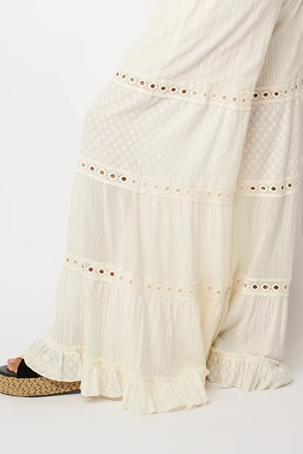 White Eyelet Detail Flared Pants