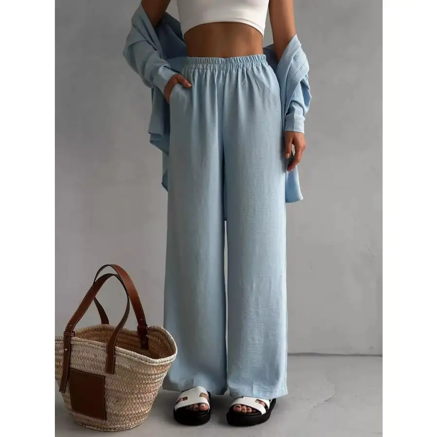 Button Up Long Sleeve Shirt and Pants Set