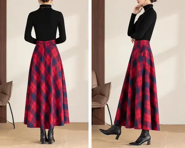 Relaxed Plaid Wool A Line Maxi Skirt