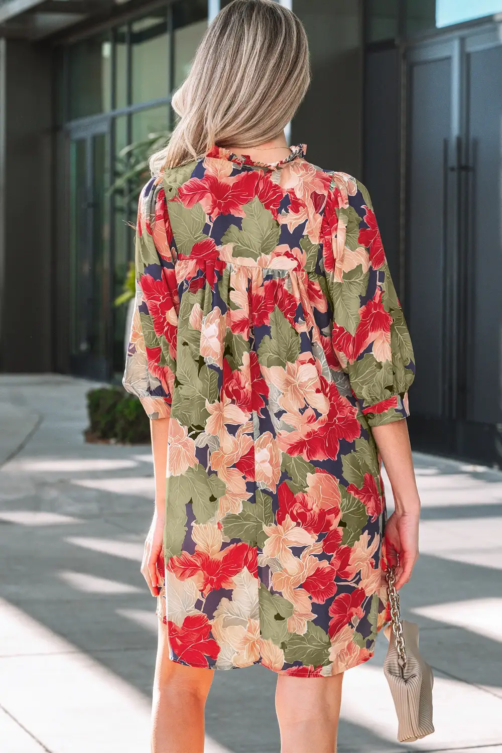 Frilled Collar V Neck Half Sleeve Mini Dress