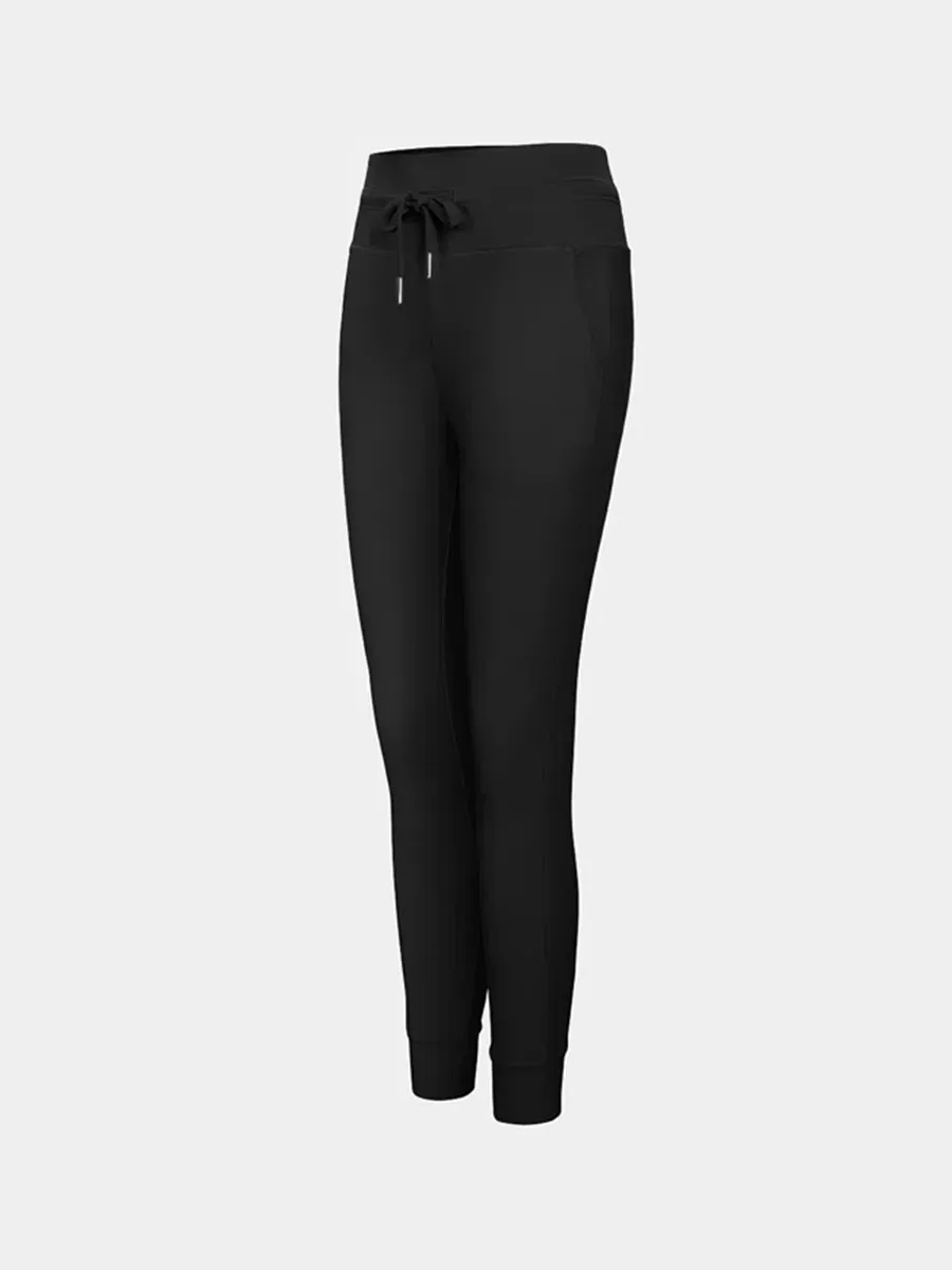 Softlyzero Airy High Waisted Drawstring Side Pocket Plain Full Length Joggers