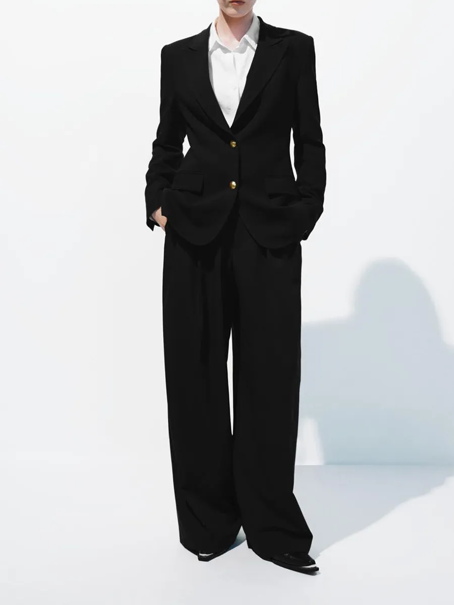 Ladies Black Straight-Waisted Commuter Style Suit Trousers