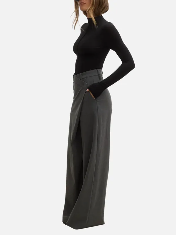 Asymmetric Wide-Leg Pants - Grey