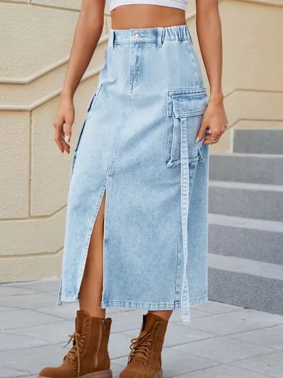 Slit Pocketed High Waist Skirt