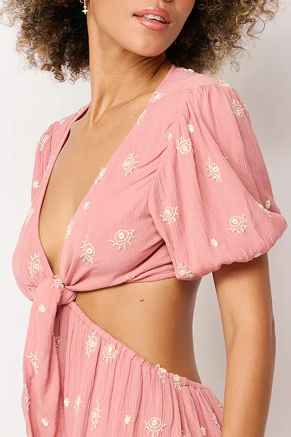 Pink Polka Dot Cut Out Mini Dress