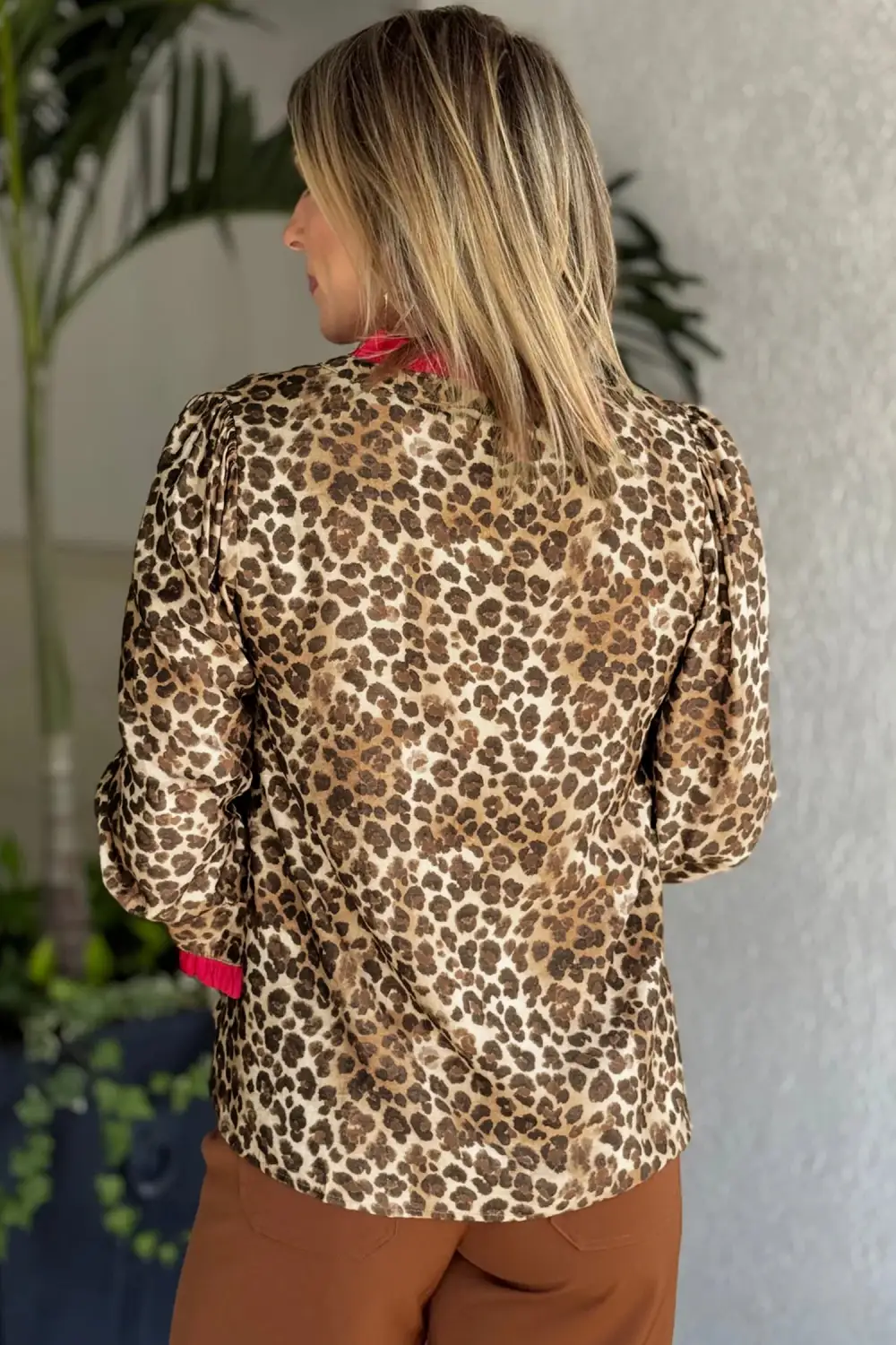Leopard Print Ruffled V-Neck Shirt Blouse