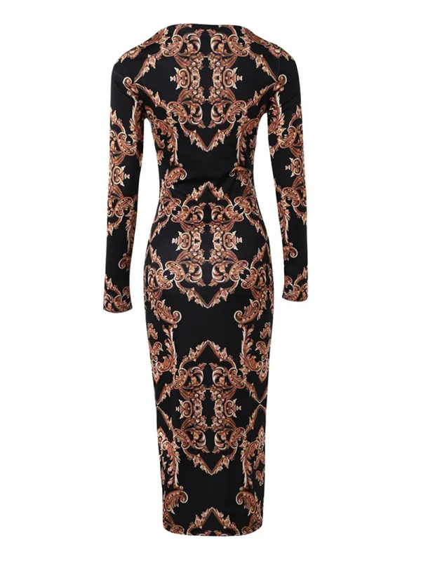 Women's Bodycon Printed Long Sleeve Dress