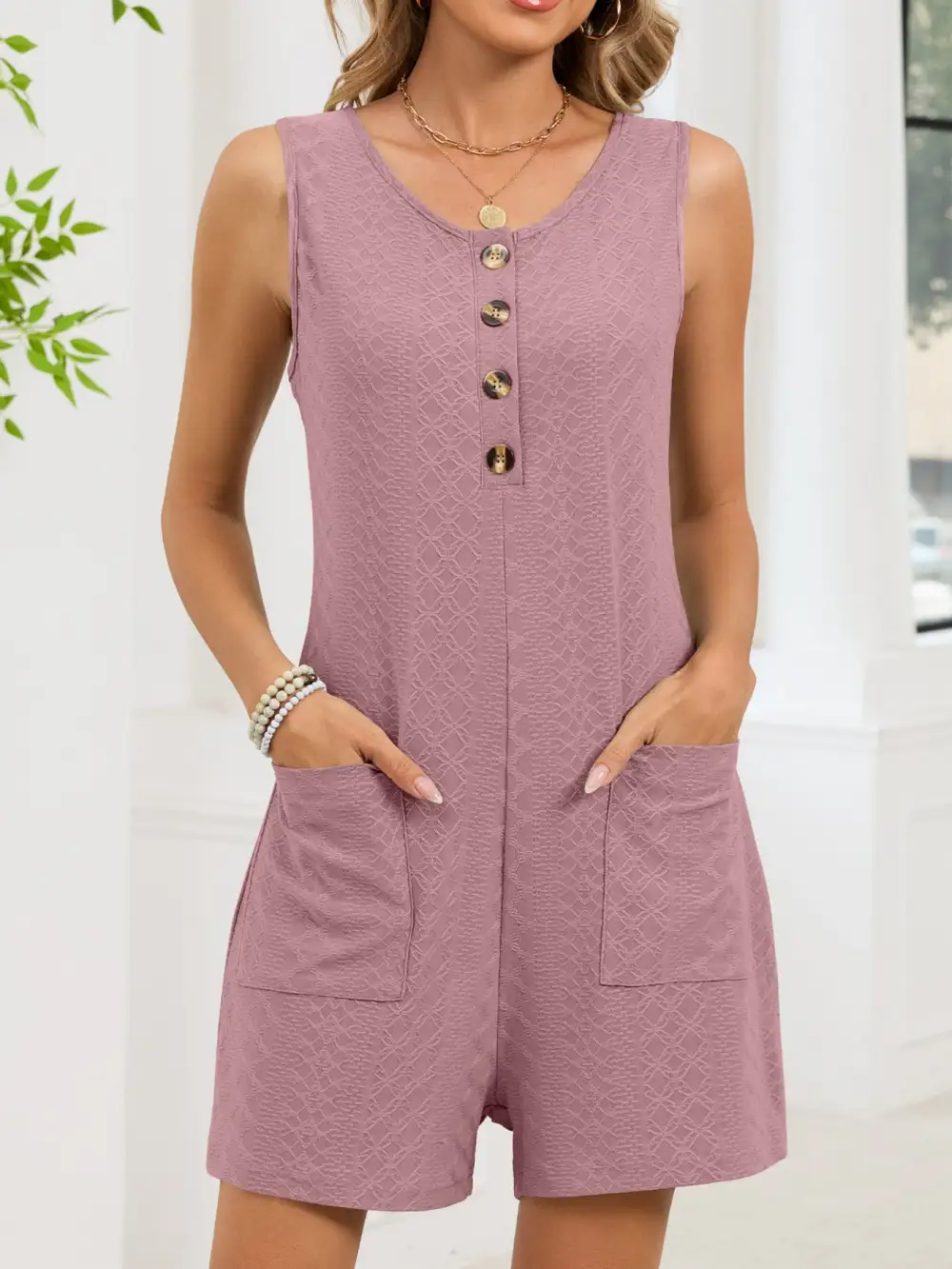 Everyday Button Front Sleeveless Romper