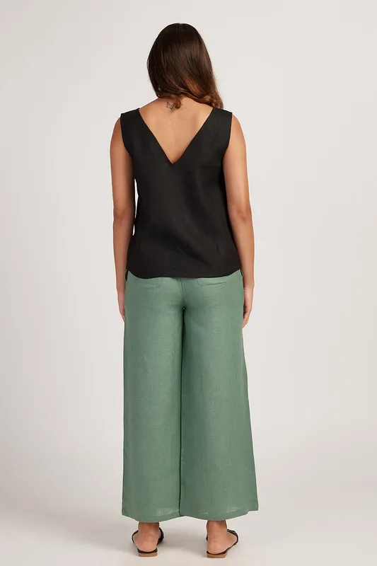 Black Linen V-Neck Tank