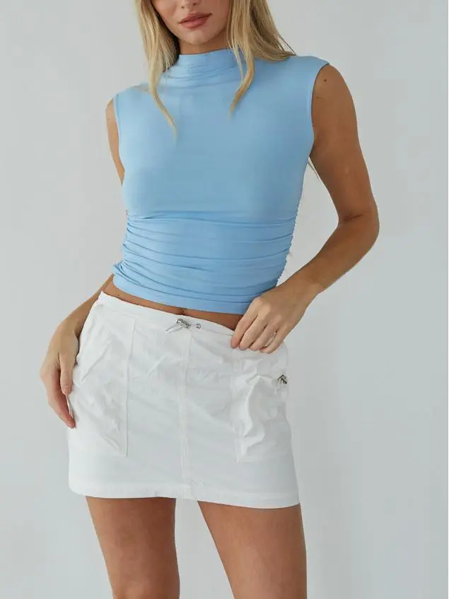 Ruched High Neck Tank Top