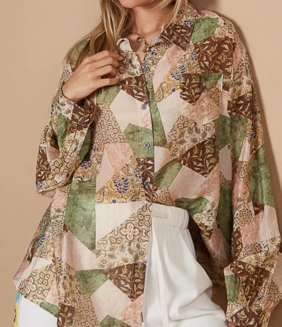 Artful Button Up Print Button Up Shirt