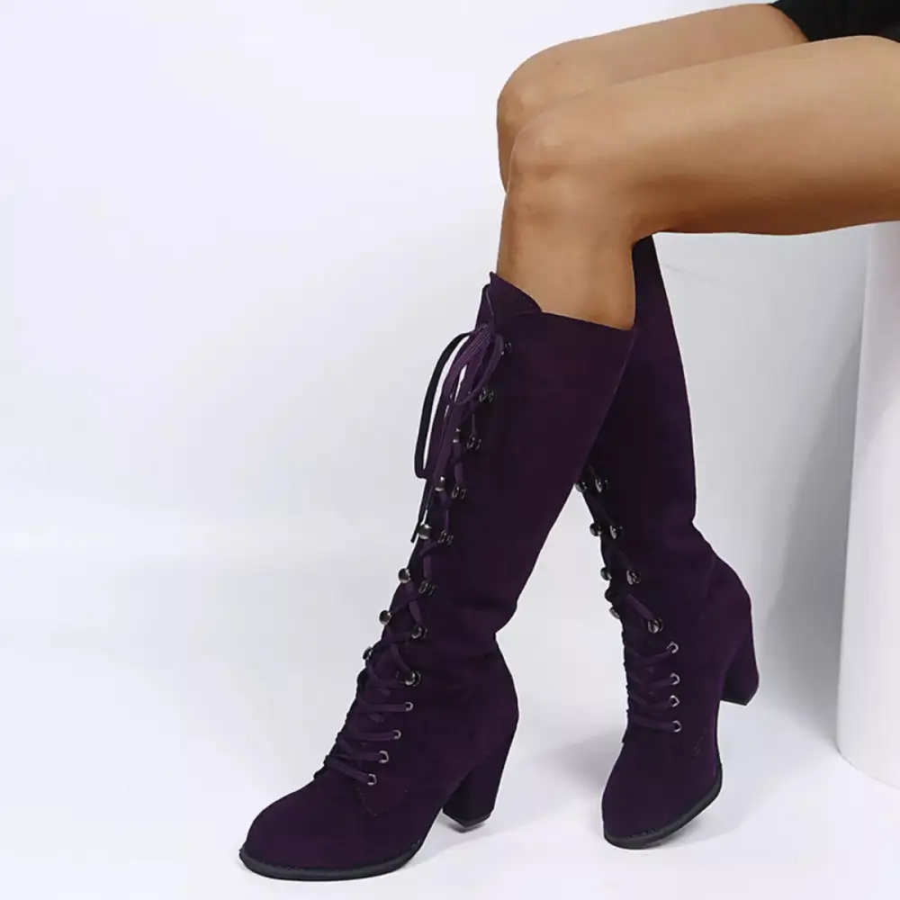 Refined Lace-Up Block Heel Boots
