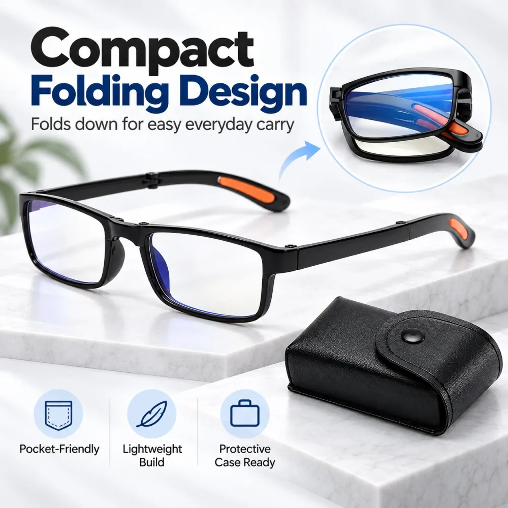 Foldable Waist-Hanging Portable Anti-Loss Reading Glasses, HD Blue Light Blocking for Reading & Newspapers