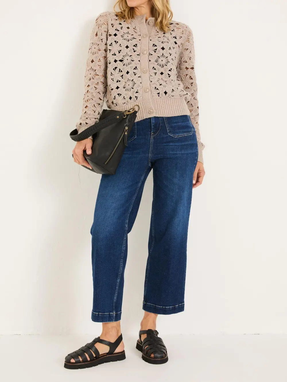 Dark Natural Crochet Knitted Cardigan