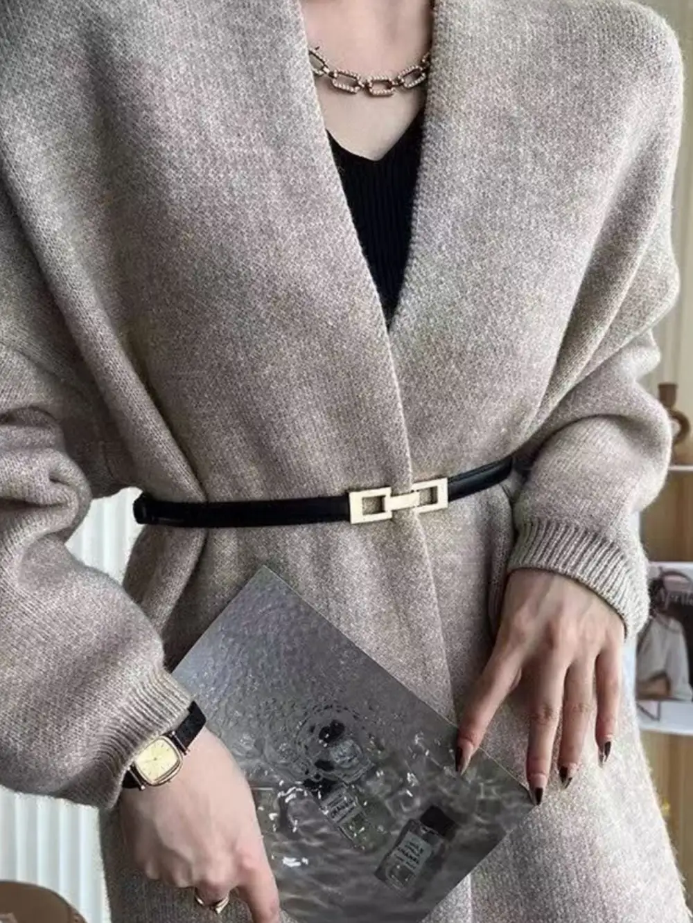 Skinny Belt with Golden Buckle