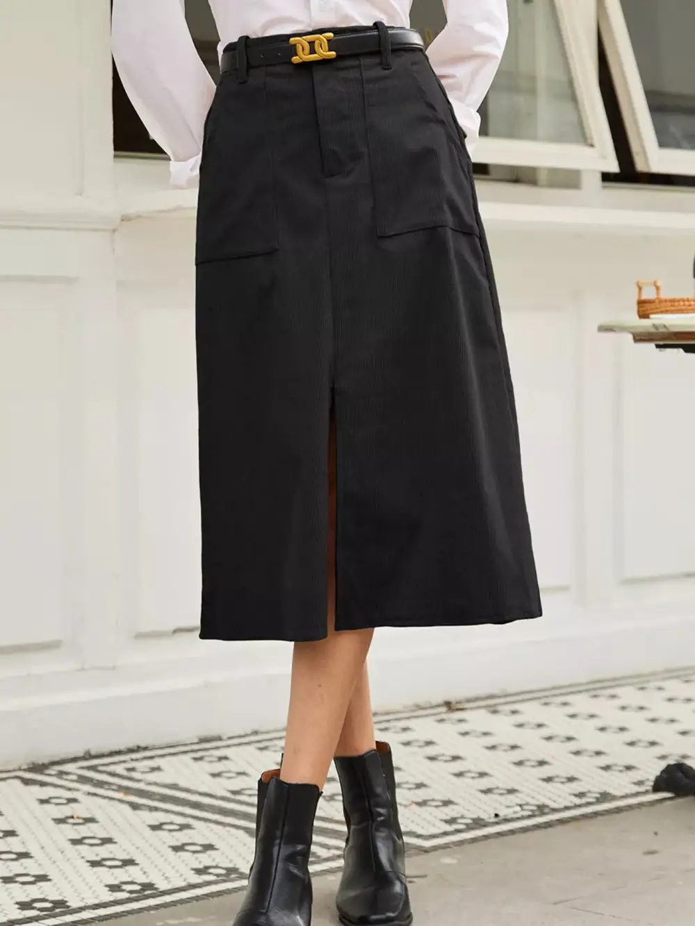 Side Slit High Waist Midi Skirt