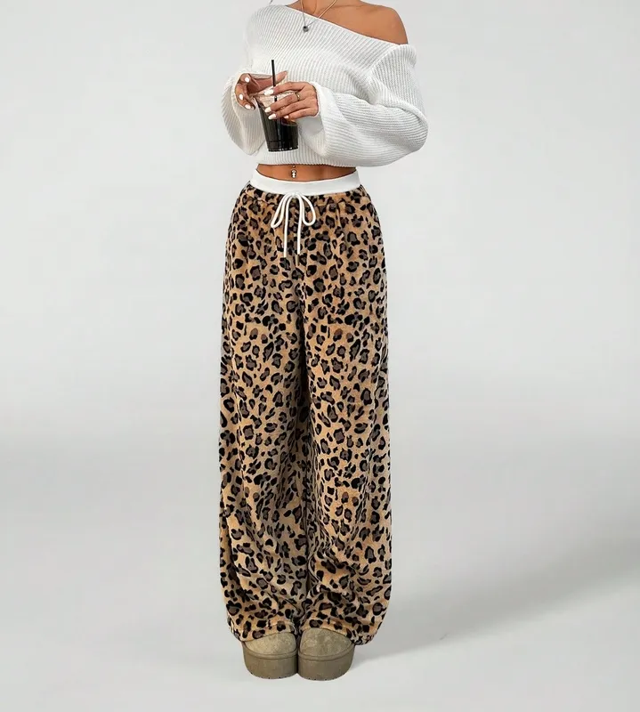 Women's Leopard Print Drawstring Trousers