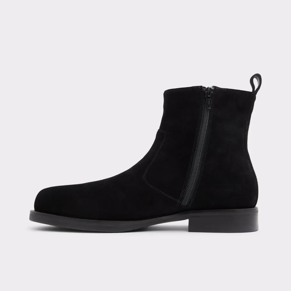 Solid Black Side Zipper Deerskin Low Heel Men's Boots
